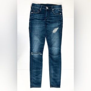 True Religion Blue Jeans skinny elastic distressed denim size 24